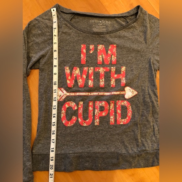 Fifth Sun Gray Top with Pink Cupid Graphic, long sleeve, size Small blouse women - Picture 5 of 6